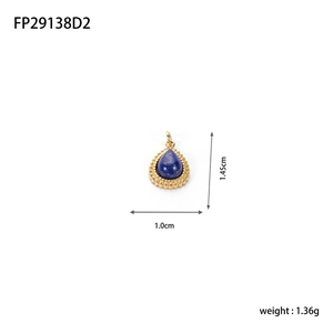 Dimensions détaillées d'un pendentif en pierre bleue naturelle avec monture dorée