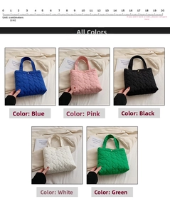 Quilted heart pattern tote bags in five pastel colors with 20cm scale measurement guide