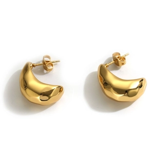 Minimalist gold moon-shaped stainless steel stud earrings with high-polished metal finish