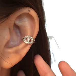 Chaine d'Ancre style ear cuff with micro-pave zircons in polished silver finish