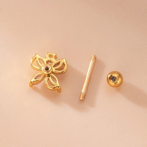 Floral marquise zircon stud earrings in stainless steel with secure screw back design