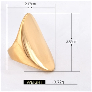 Polished 18k gold plated stainless steel chunky ring with large curved oval surface