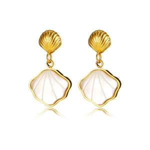 Elegante 18K vergoldete Titanstahl Ohrhänger in Muschelform für Damen in Gold-Weiß
