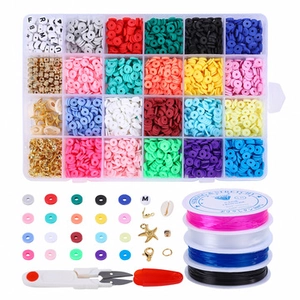DIY jewelry kit with colorful clay beads and 24-grid organizer for creative crafting
