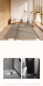 Detail of crystal velvet rug texture and indoor entryway placement comparison