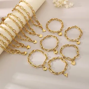 Collana E Bracciale In Acciaio Inossidabile Con Pendente A Cuore Gioielli Placcati Oro 18K Catena A Maglia Ovale Moda Per Donne