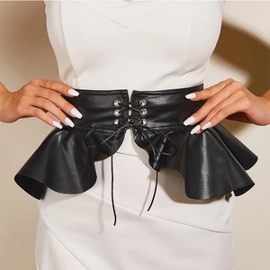 Damen Französisch Schößchen Korsettgürtel Schwarz Kunstleder Schnürung Schwalbenschwanz Taillengürtel Für Kleid Taille Mieder