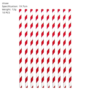 Red and white striped paper straws for circus theme party 10-piece set 19.7cm length