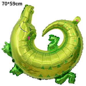 Detailed view of a green crocodile foil balloon for party decor, size 70x59cm