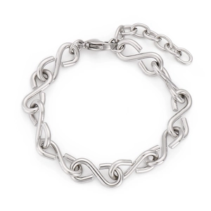 Polished silver infinity figure 8 link chain bracelet with adjustable lobster clasp