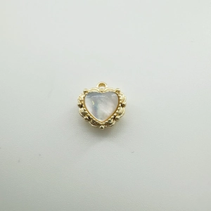 18K gold-plated heart pendant featuring natural white shell inlay for DIY jewelry
