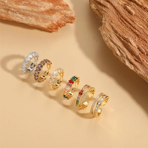14K gold plated ring set with colorful zircon stones in elegant minimalist designs