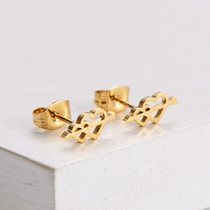 Élégantes boucles d'oreilles cœur évidé en acier inoxydable plaqué or 18 carats pour femme