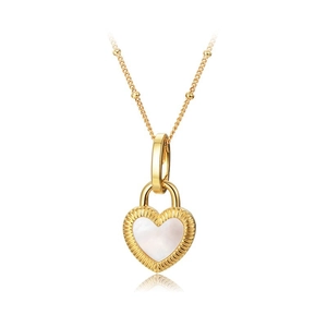 Double-sided black and white heart necklace in titanium steel with white shell inlay
