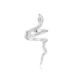 Macro detail of silver S925 sterling silver snake cuff earring with fine scale texture