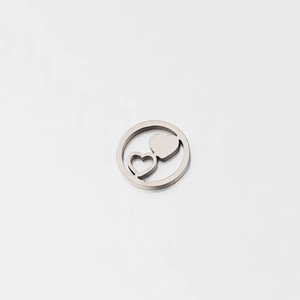 Polished stainless steel pendant featuring a hollow double heart cutout design