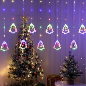 LED Christmas curtain lights with Santa and reindeer figurines for window decoration