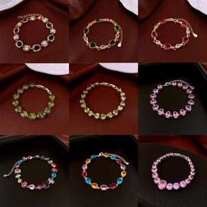 Fashion Bracelet For Women Alloy Cubic Zirconia Gradient Colorful Adjustable Elegant Luxury Jewelry Gift