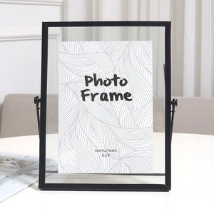 Schwarzer 5x7 Zoll Metallfotorahmen zum Drehen mit doppelseitigem Glas und Design