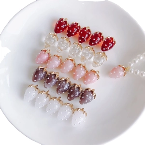 DIY colorful resin strawberry pendants with pearls and gold hooks for jewelry making