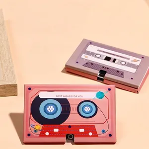 Retro cassette tape recordable music greeting cards in pink and purple colors