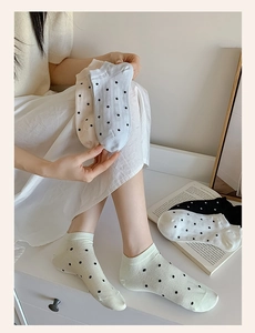 Close-up of stylish polka dot invisible socks for women in mint green and pastel colors
