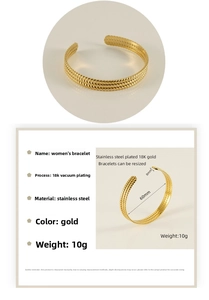 Vue détaillée du bracelet tissé en acier doré 8mm avec placage 18K et spécifications