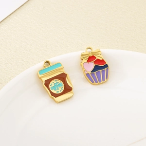 Cute enamel coffee cup and cupcake charms with golden finish for DIY jewelry crafting