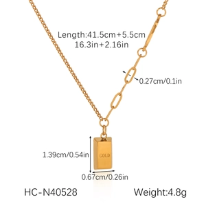 Detail of 18K gold-plated bar pendant necklace with technical size specifications