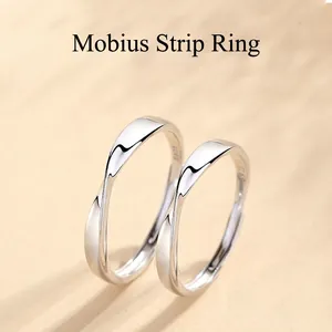 S925 Sterling Silver Mobius Ring For Couples Simple Niche Design Adjustable Opening Silver Finger Ring Jewelry Gift For Men Women