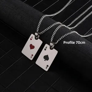 Titanium steel playing card Ace pendant necklace with 70cm chain for men and women