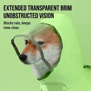 Waterproof pet raincoat with extended transparent hood brim for dogs in bright green