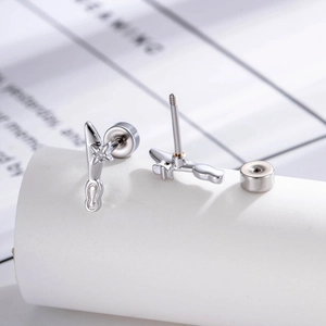 Silver airplane stud earrings with zircon stone and secure screw back closure