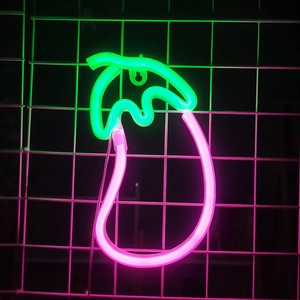 Eggplant Shape LED Neon Sign Light Dual Color Plastic Wall Hanging Decor Battery USB Powered Bedroom Aesthetic Lamp