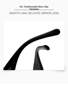 Close-up of smooth black non-slip temple tips on oval vintage sunglasses frame