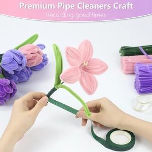 DIY pipe cleaner craft kit for making pink lily and purple tulip floral decorations