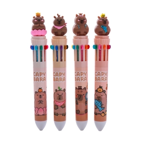 Ten-color retractable ballpoint pen set with 3D cartoon Capybara silicone toppers
