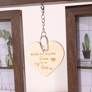 Rotating brown wooden double frame with heart-shaped dog memorial pendant and laser engraving