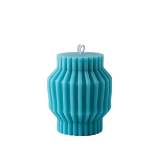 Modern Morandi blue geometric pillar candle with vertical pleated texture for home decor