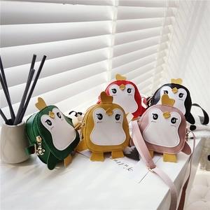 Cute penguin shaped kids crossbody bags in multiple colors with adjustable straps