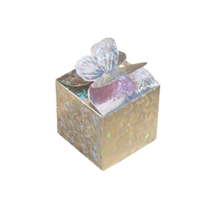 Iridescent laser gift box with 3D butterfly lid for weddings and special party favors