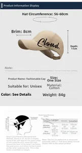 Size chart for unisex cotton open top sun hat with detailed measurements and head guide