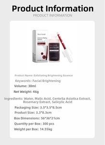 Detailed list of ingredients for exfoliating and brightening face serum with 30ml dropper