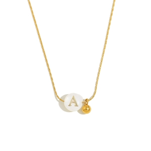 Vintage 18K gold plated stainless steel necklace with shell pearl and letter A charm