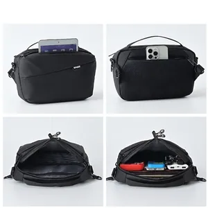 Men's versatile black crossbody chest bag showing multi-pocket storage for EDC gear