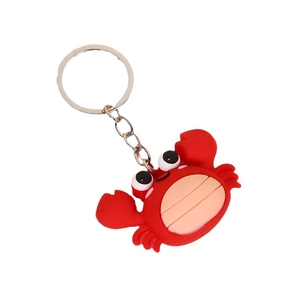 Cute red cartoon crab keychain with silver ring made of durable soft silicone material