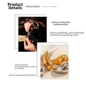Detail of 18K gold plated teardrop earrings showing the polished finish and vacuum plating