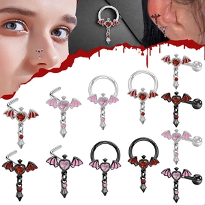 Bijoux De Piercing Gothique Aile De Chauve-Souris Cœur Septum Anneau De Nez Goujon De Cartilage En Acier Inoxydable