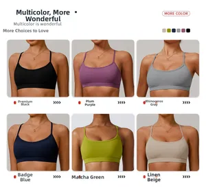 Grid view showing multiple colors of high-elasticity U-neck yoga sports bras