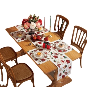 Modern Christmas table runner and placemat set with festive red digital printing